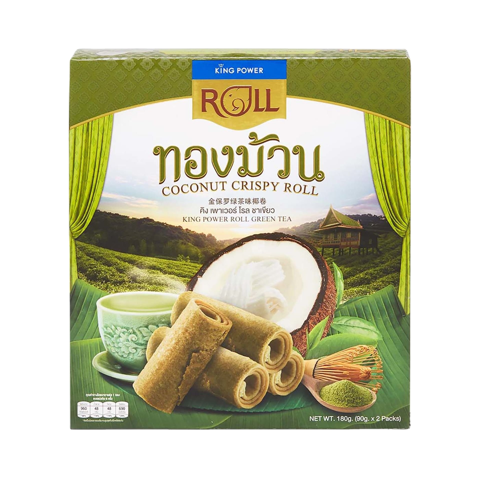 Оригинальный зеленый чай KING POWER ROLL-Сладкие Хрустящие рулоны кокоса, тайские закуски для всех, чтобы насладиться вкусным вкусом