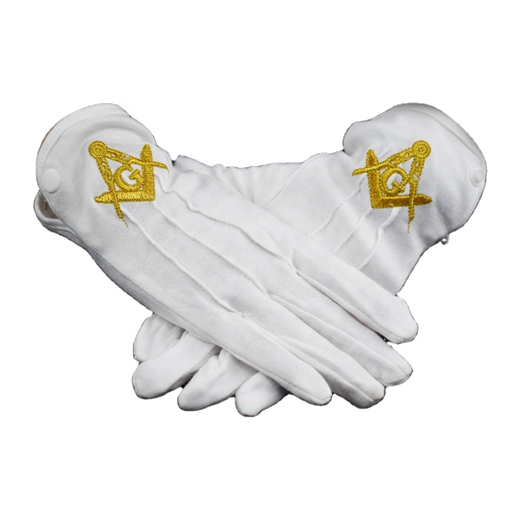 Белые хлопковые перчатки Masonic Regalia с вышивкой логотипа
