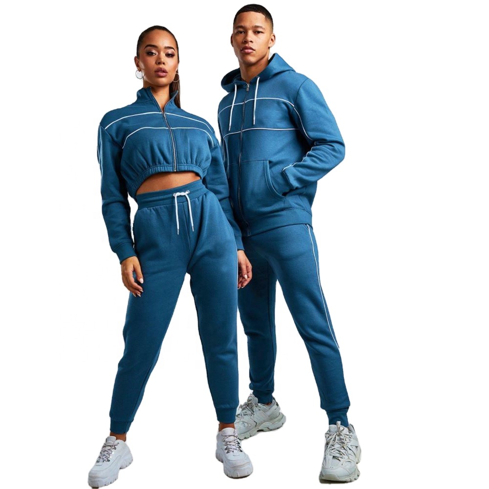 202 Tracksuit Custom OEM Cotton Polyester Fleece Couple Tracksuits Striped Matching Sweatsuit Unisex Tracksuit For Women and Men