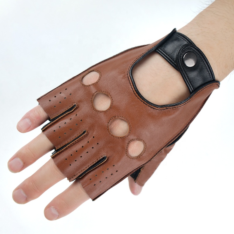 Изготовленный на заказ; Цвет черный, коричневый; Без подкладки Половина Finger пальцев из натуральной овечьей кожи водительские перчатки для мужчин