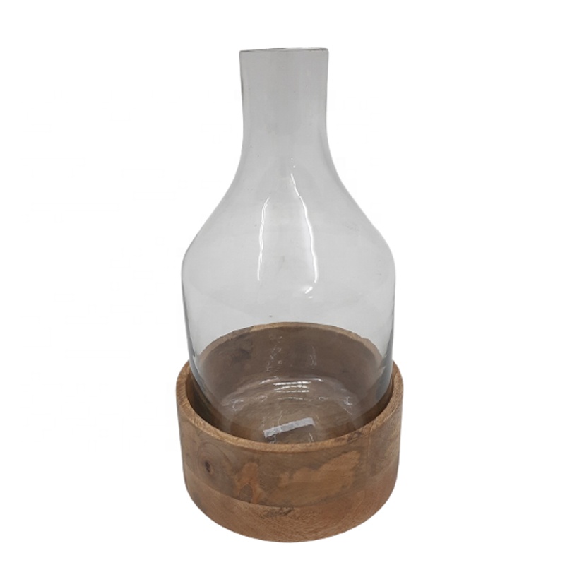 Home Decorative Luxury Designer Gorgeous Glass And Wood Table Top Flower Vase Natural Finishing For Home Decor
