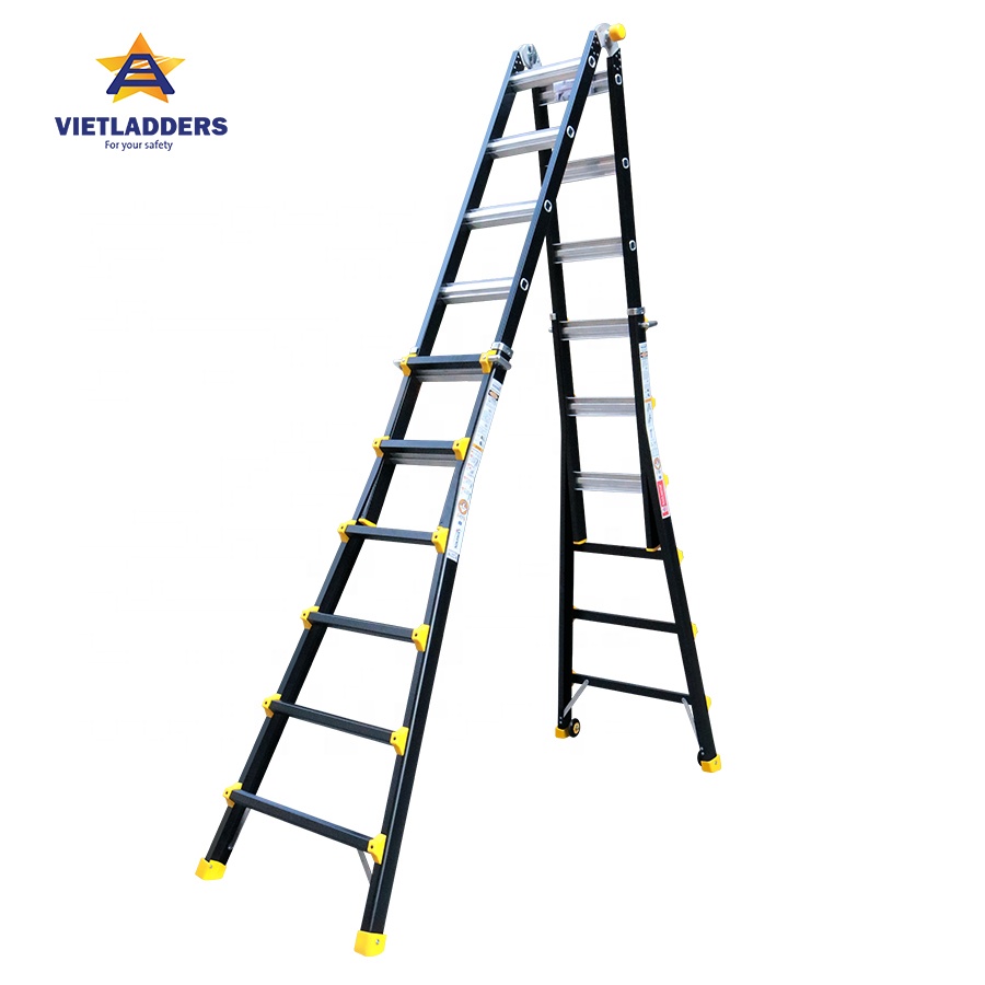 EN131 Multipurpose Aluminium Telescopic Ladder Extension with 5x4 Steps NVLB-45 Working Platform