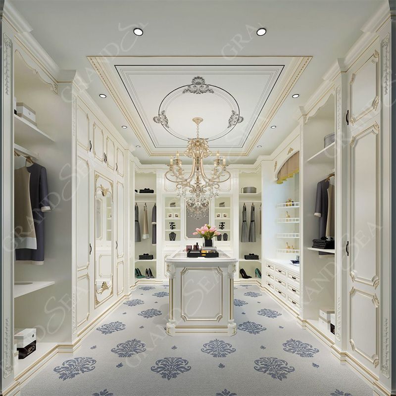 Whole house custom luxury design white & gold color walk in wardrobe closet with dress table wardrobes