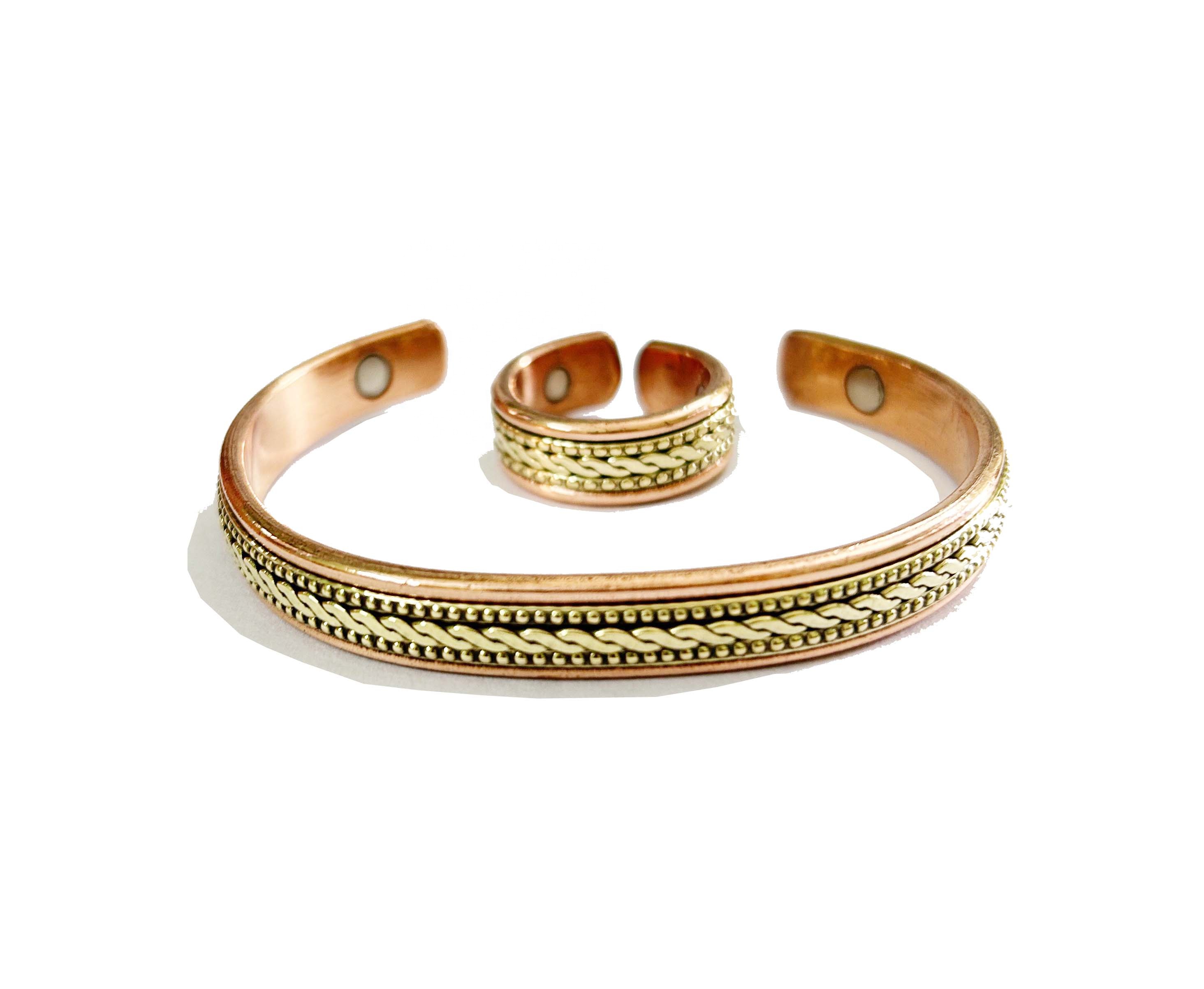 Top Sale Arthritis Healing Copper Magnetic Bracelet and Ring Set Agate Male Female Luxury Copper Finger Rings Jewelry Gift Sets