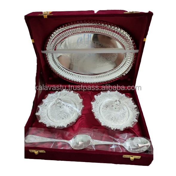 Stylish Look Of Brass & copper Bowl Set in Silver Finish