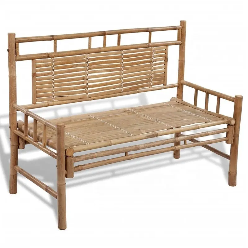 Outdoor furniture natural durable rustic large bamboo bench with soft cushion