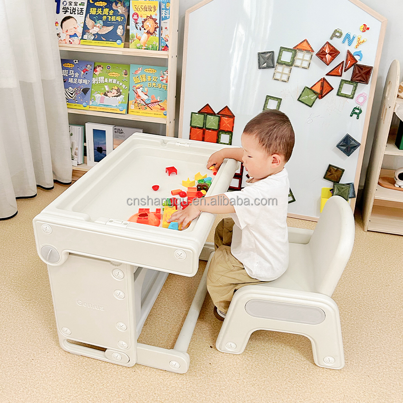 with storage books DIY educational play multifunctional 4 in 1 sand and water building block drawing study table for kids