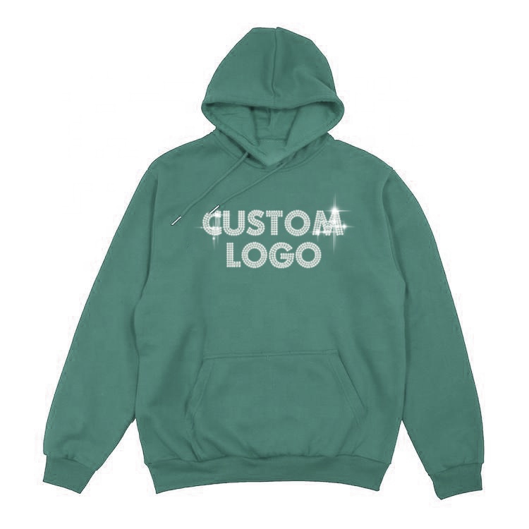 Custom logo thick fabric designer hoodies reflective hoodie unisex oversized 100% cotton rhinestone hoodies