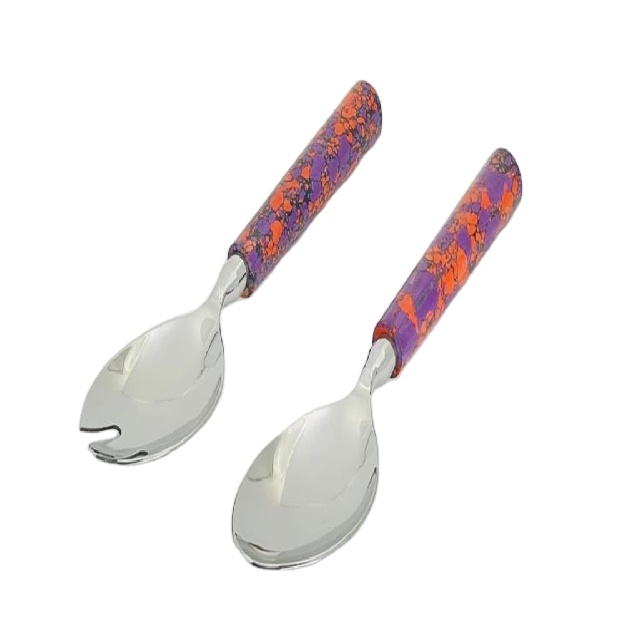 12 inch Decorative Lavish Premium Quality Economic Price Designer Colourful Resin Handle Stainless Steel Made Salad Server