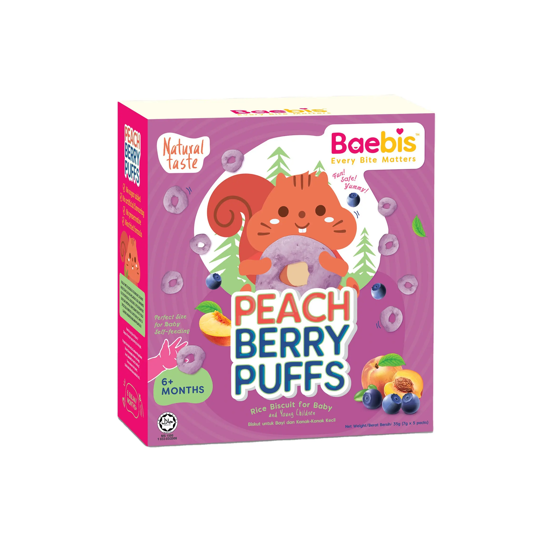 [Malaysia] Ready To Ship Fast Shipping Natural Peach Berry Puffs Baby Rice Biscuit Baby Snacks Packed with Nutrients & Vitamins