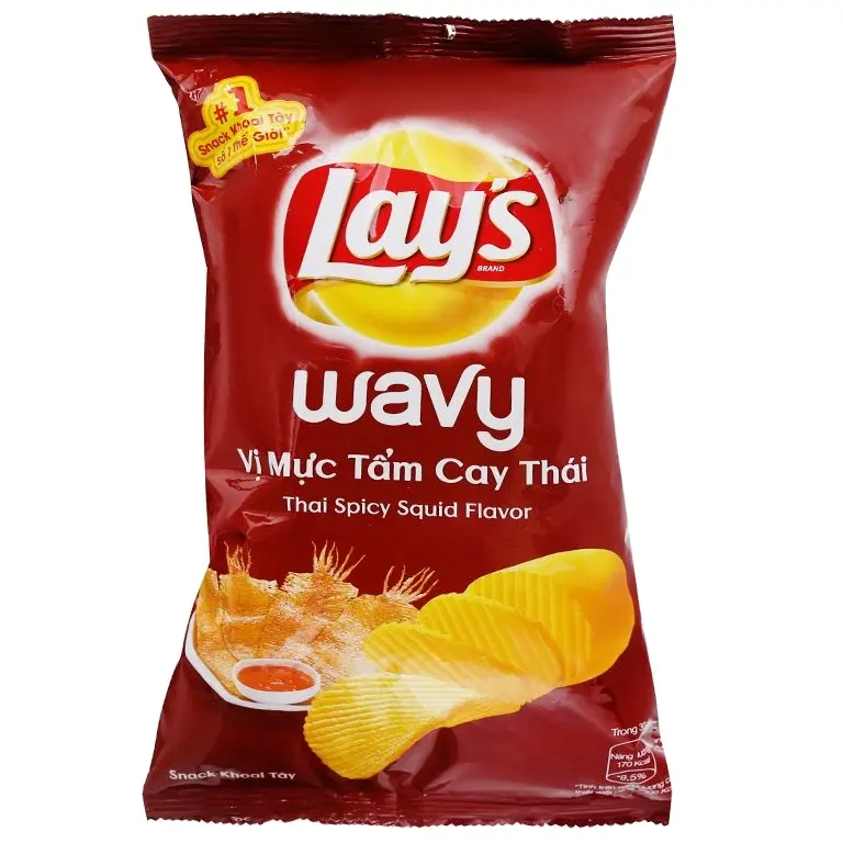 Wholesale Lays Wavy Potato Chips Bag 95g Thai Spicy Squid Flavour