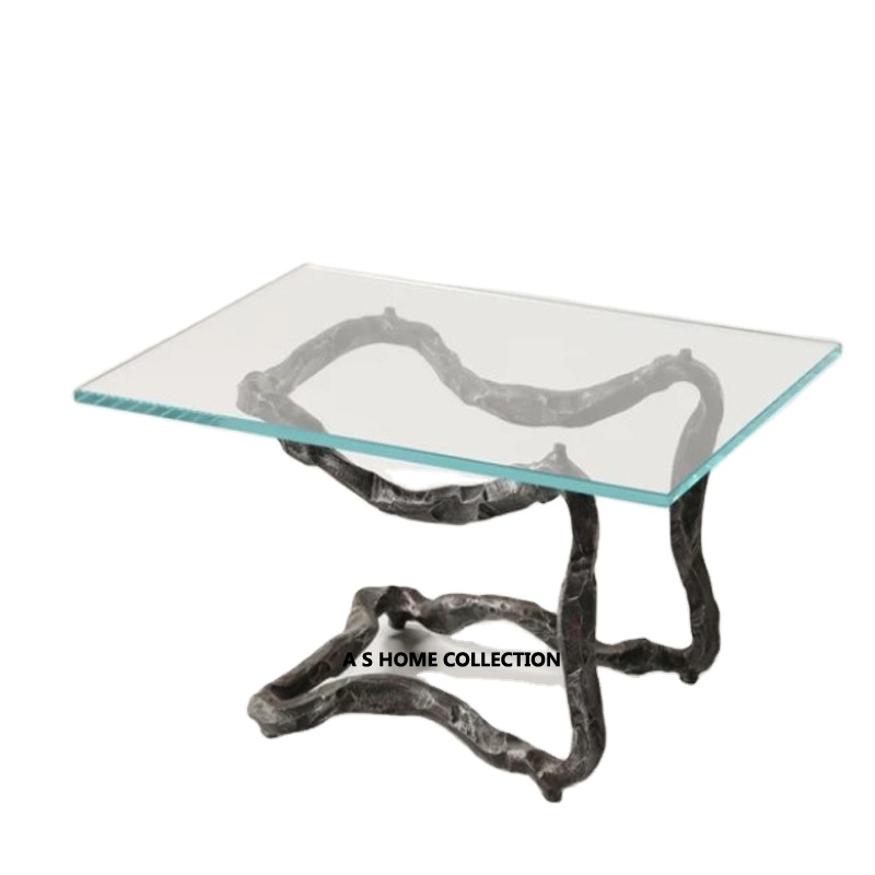 metal furniture Customized Modern Luxury Square black Tea clear glass coffee table