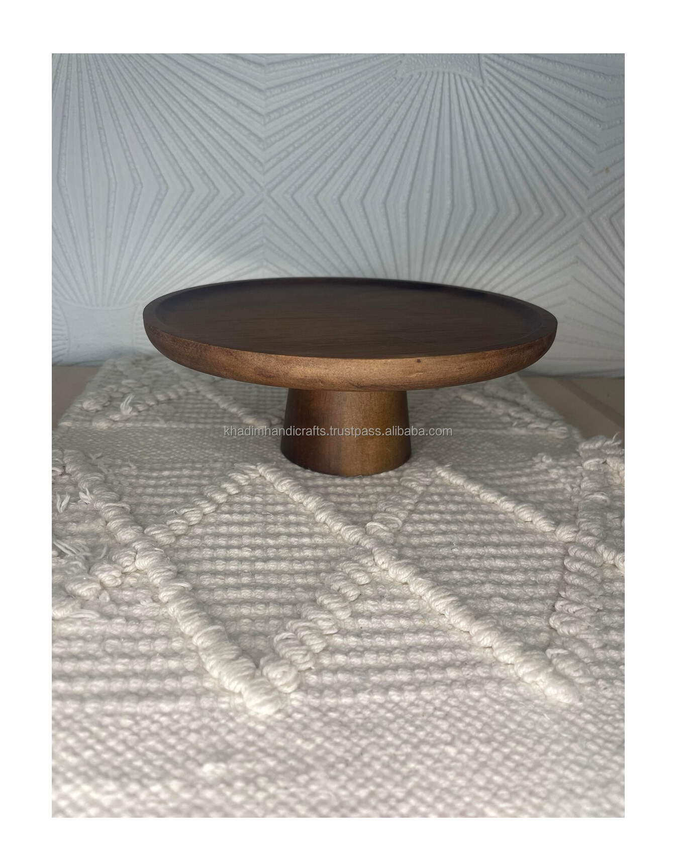 Acacia wood cake stand with bark inlay