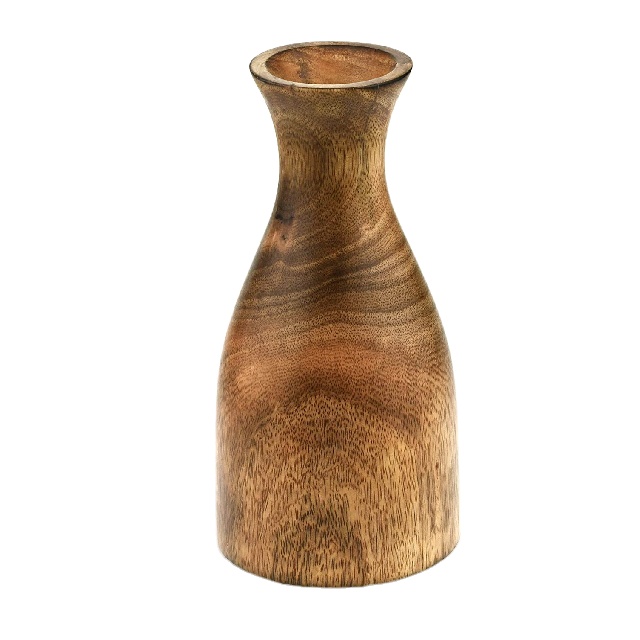 8 inch flowers vases Hot selling Natural Brown Stain Mango Tree Wood Bottle Shaped Slim Vase for Flower High quality mango wood