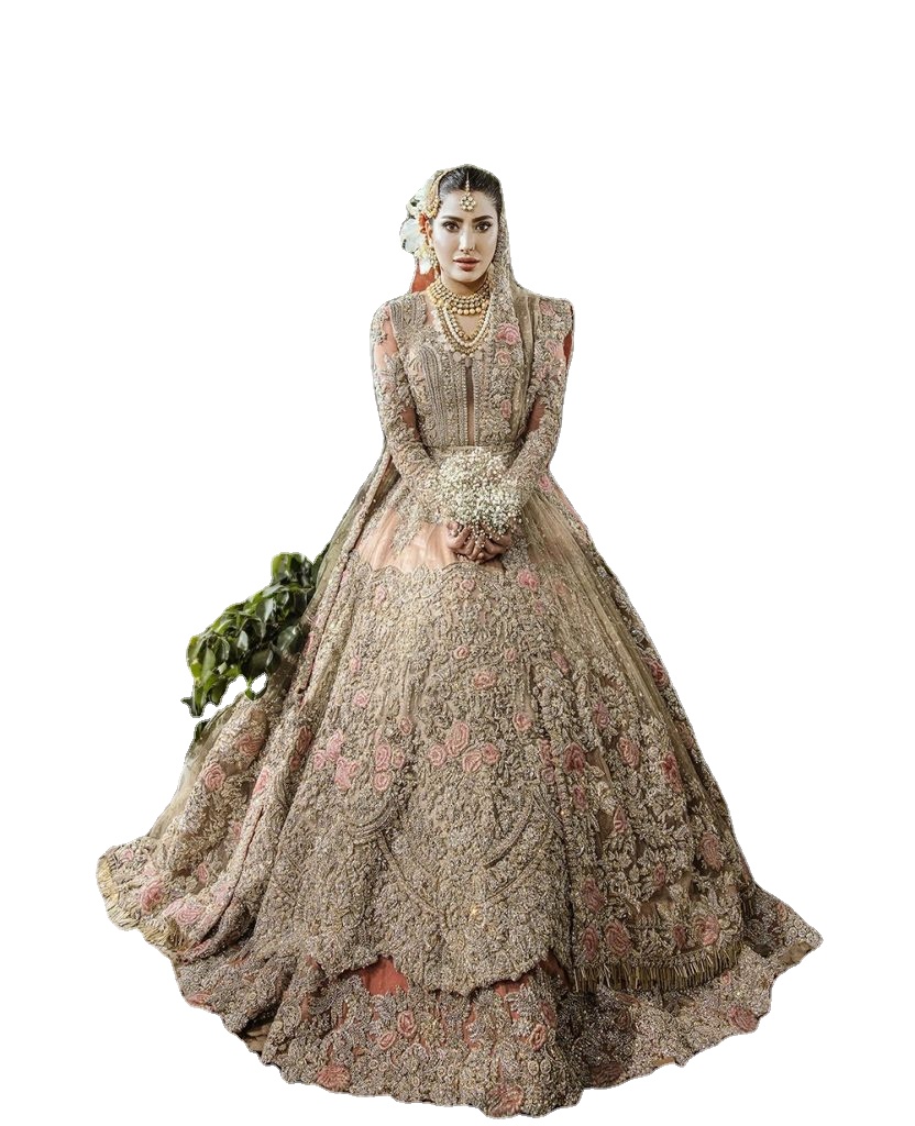Прием Lehnga чоли/платье для пакистанского Свадебный букет невесты из бисера тяжелый Lehnga, костюмированное платье невесты свадебное платье с кружевом