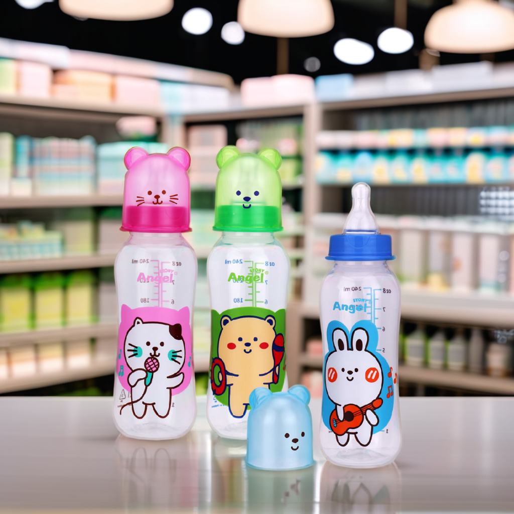 BPA Free 240ml Small Baby Feeding Bottle Custom Logo Printed Safe Plastic Material Quality Nursing Bottle 0-12 Months Trusted