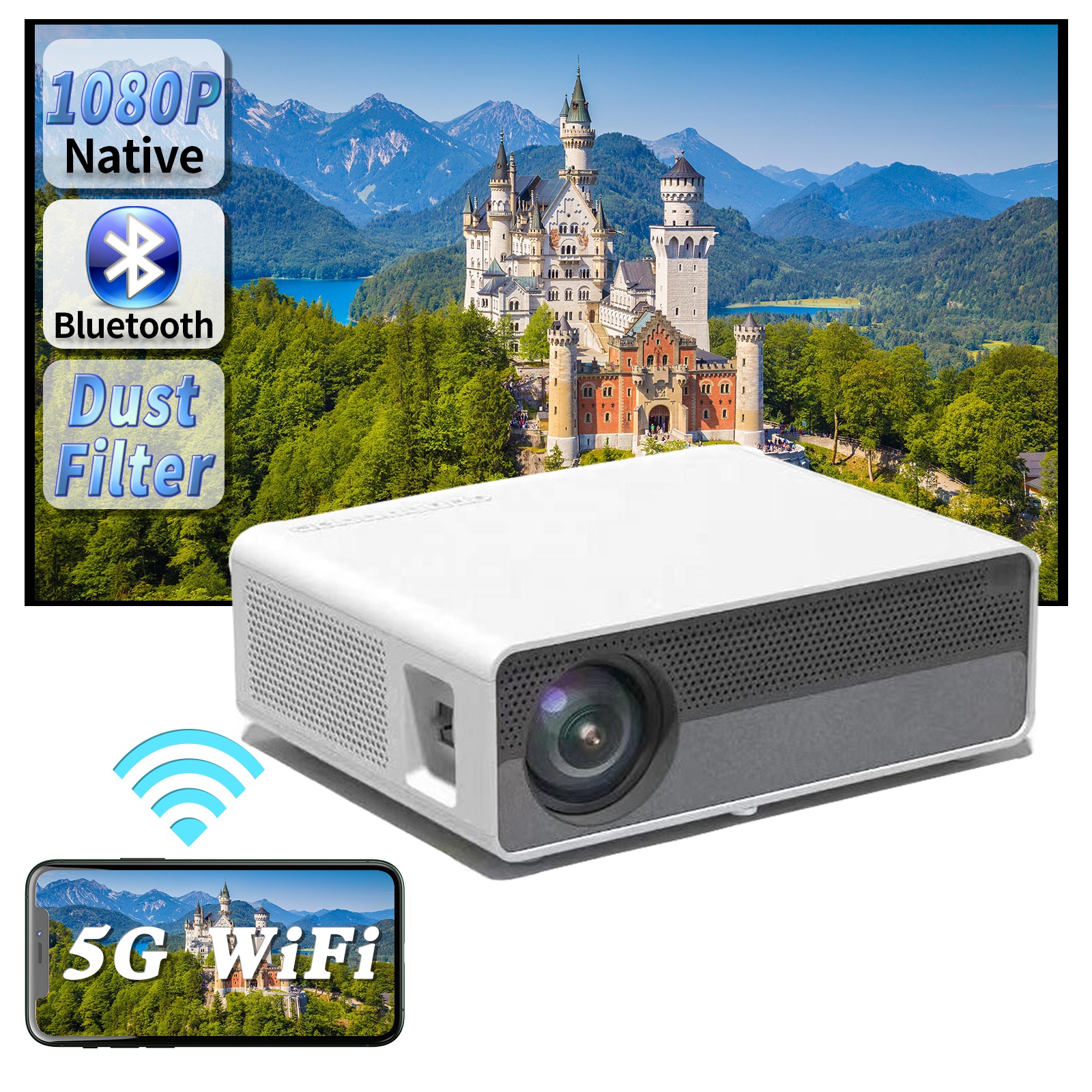 ● Проектор Full HD 1080P, 7500 люмен, светодиодный домашний кинотеатр, Wi-Fi, поддержка мобильных устройств, видео 4K