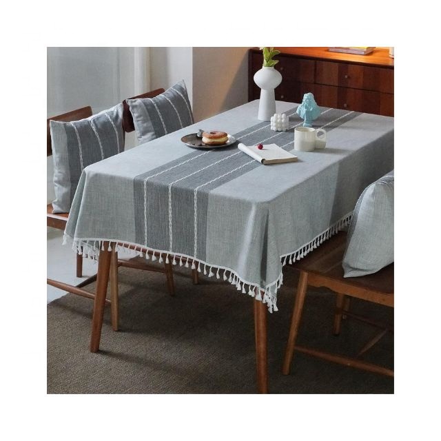 Wholesale 100% Organic Cotton Table Cloth Set Grey Multi-Colour Diamond Design Embroidered Border Home Dining Party Classy ODM