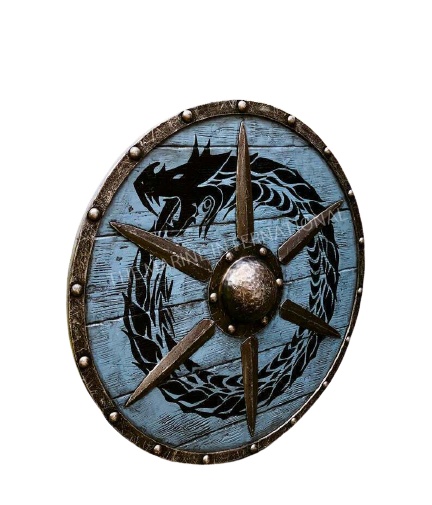 Dragon Designer Roman Viking Shield Wooden Armor Medieval Lark Warrior made Wood & Steel Viking Round Armor Templar Shield.