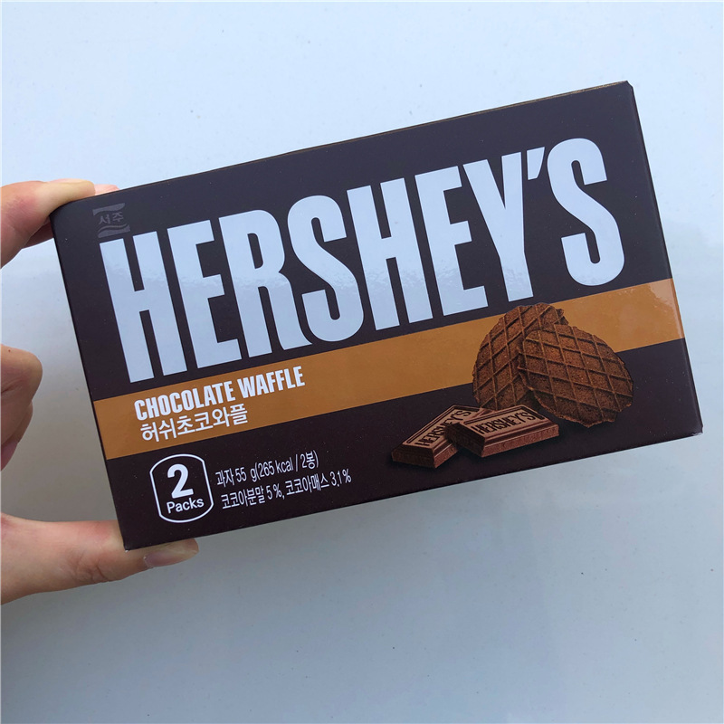 55g Low price wholesale Korean Hershay Chocolate Flavor Biscuit Wafle Biscuit Exotic Snack Cream Cookies
