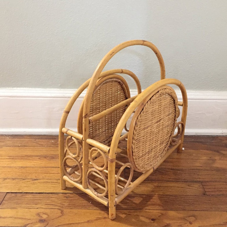 Vintage handcraft rattan magazine holder for home decor