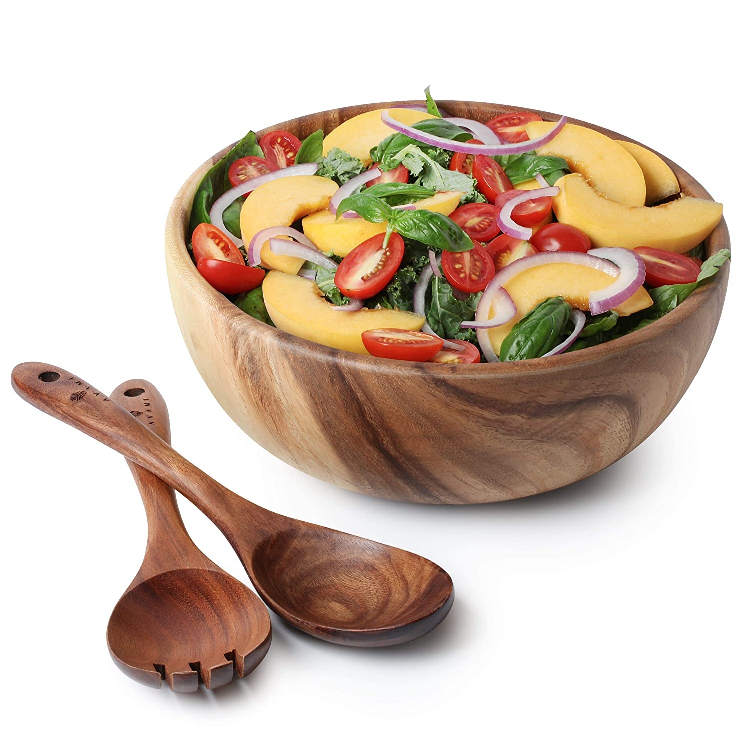 Acacia Wood Salad Bowl with Servers Set