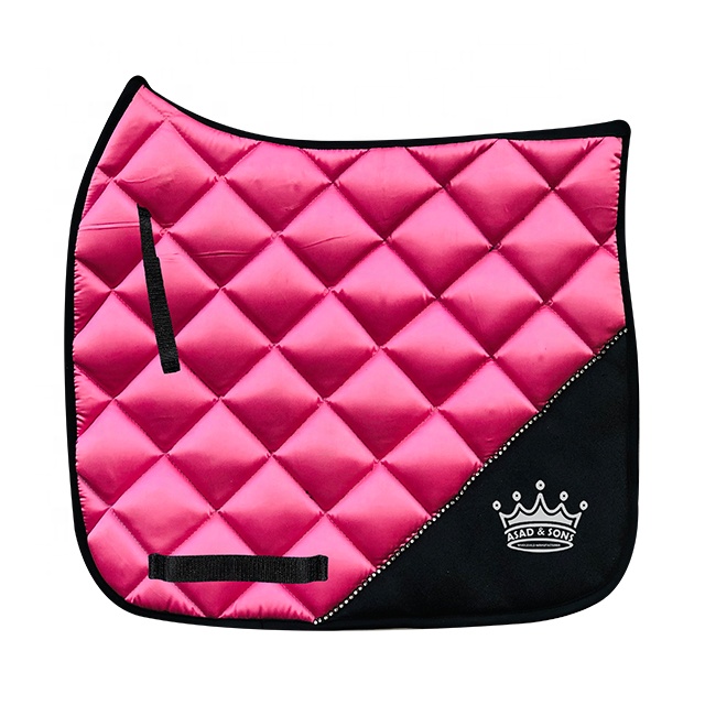 Horse Dressage Saddle Pads Satin Fabric Cross Quilted with Crystal Trim Custom Color Horse Riding Dressage Numnah Equine Tack