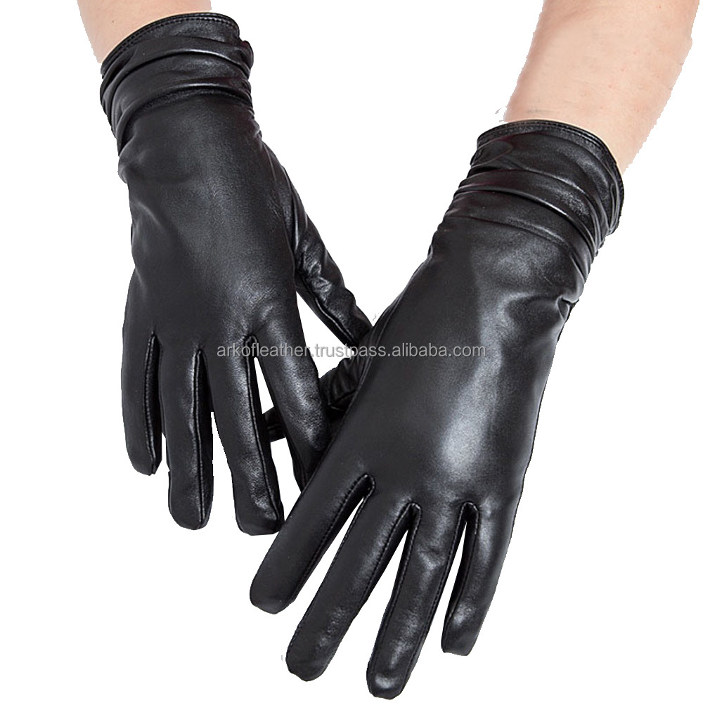 Custom Daily Life Sheepskin Warm Fashion Leather Gloves And Mittens Long Cuff Goatskin Black Leather Gloves
