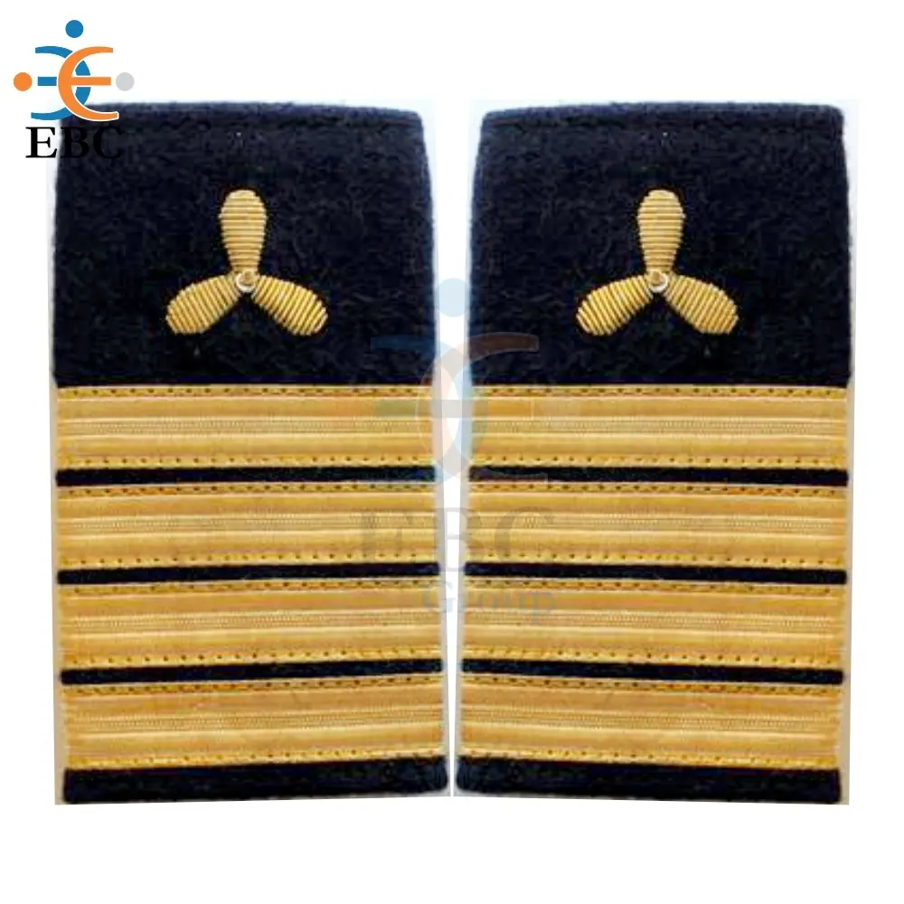 Epaulette Naval Slip on Black cloth, Merchant Navy Engineer Soft Slip-on Shoulder Boards 3 Gold Bar Stripes Propeller