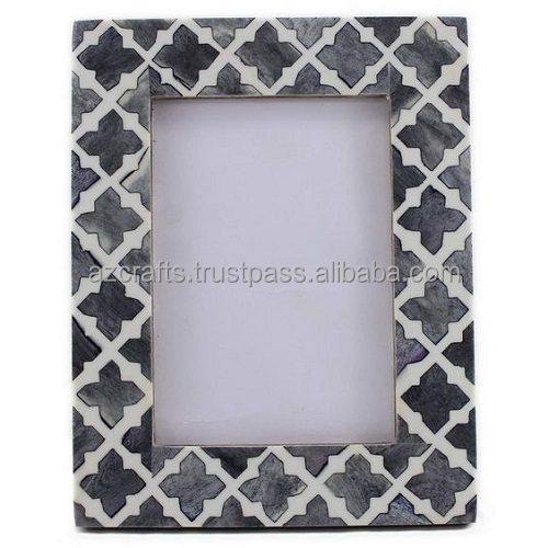 Grey Quatrefoil Bone Inlay Photo Frame