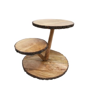 Wood with bark border 3 Tier Wholesale Acacia Wood High quality Cake Stand Creative Modern Cake & Pastries Stand for Cake