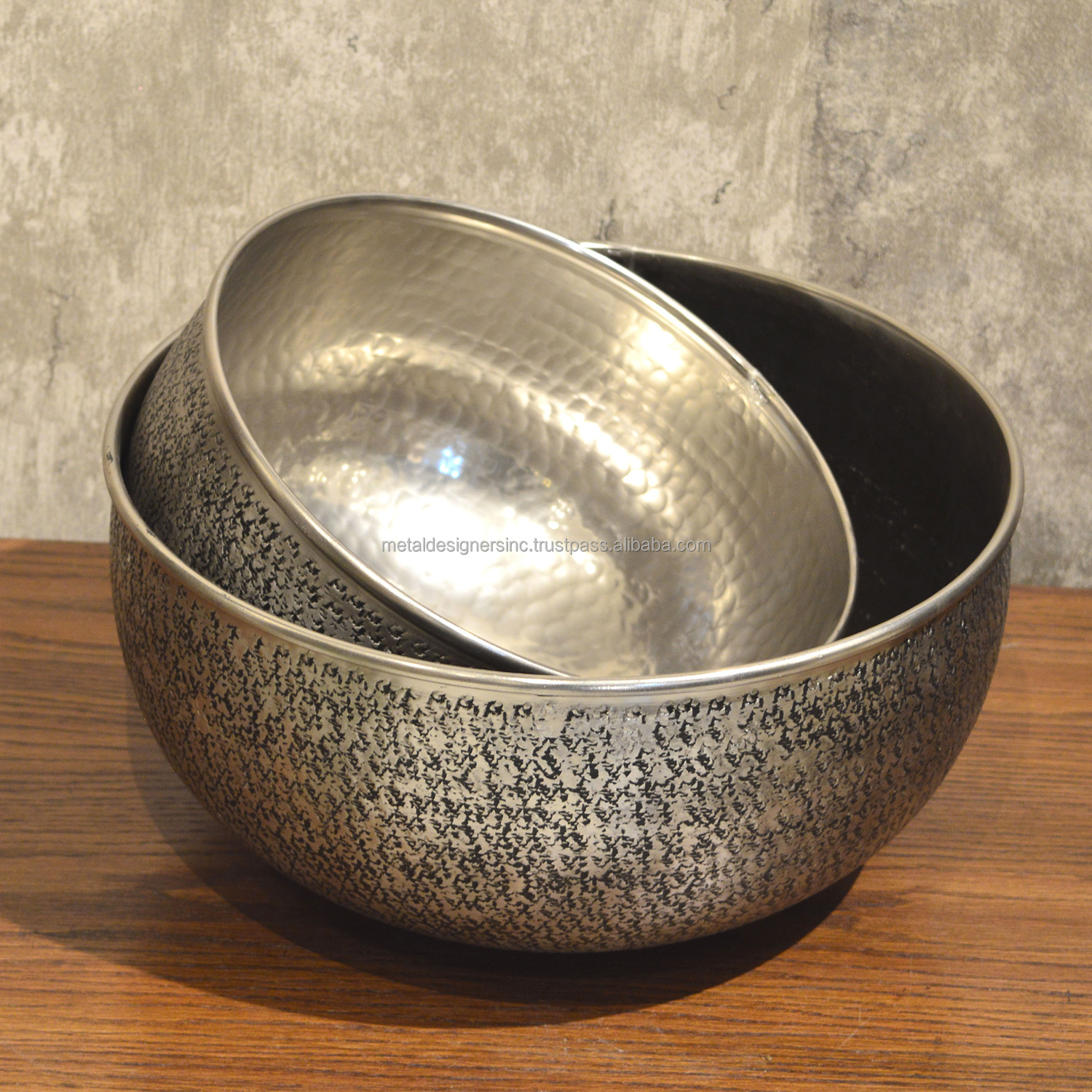 Aluminum Bowl Nickel finishing inside and texture hammered double balls outside Set tableware set