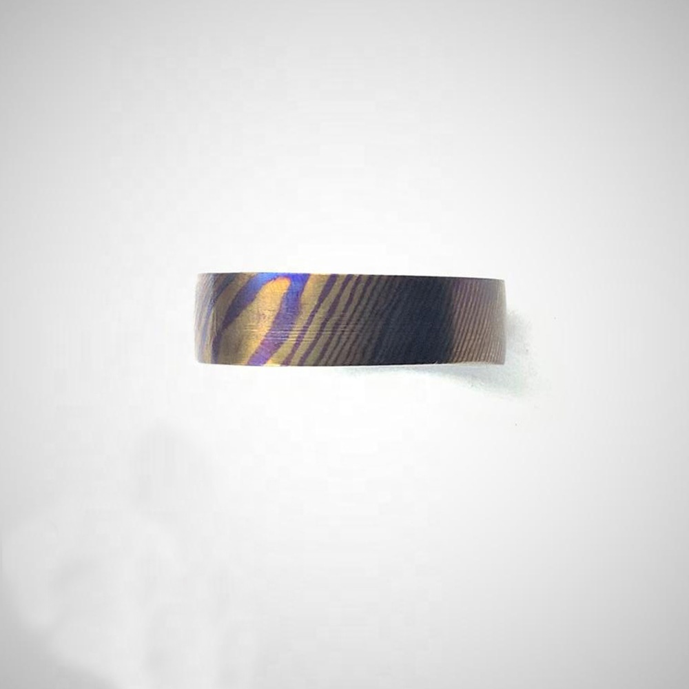 Pexmoo!! Custom Handmade Damascus steel timascus Titanium Damascus Men's Wedding band /Engagement Ring Unisex Ring