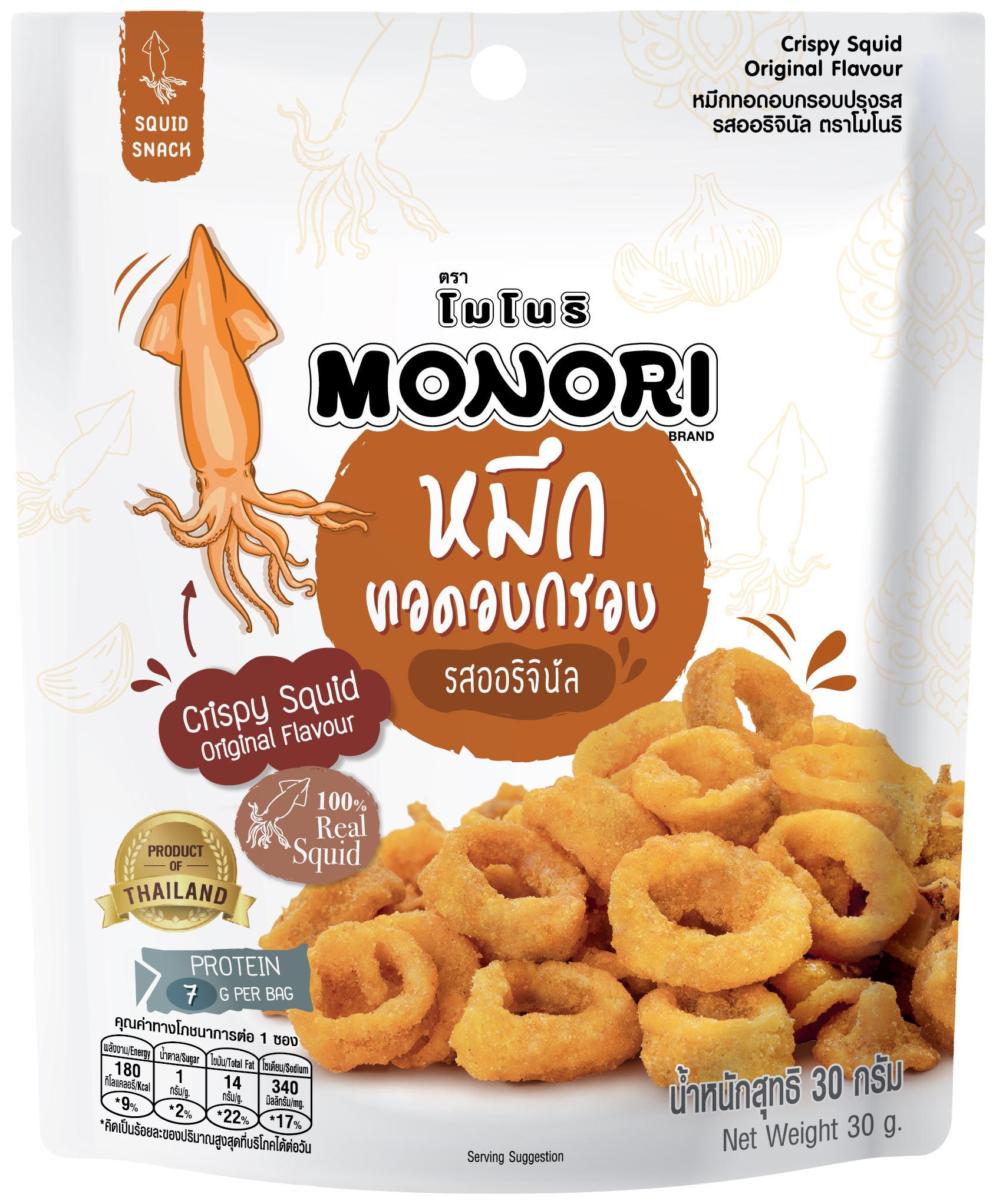 Хрустящие кальмары MONORI, оригинальный вкус, 30 г