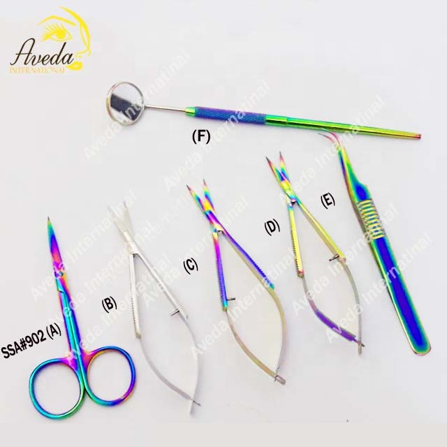 Top Quality Eyelash Spring Scissors Stainless Steel Rainbow Color Cosmetic Makeup Scissors Micro Scissors
