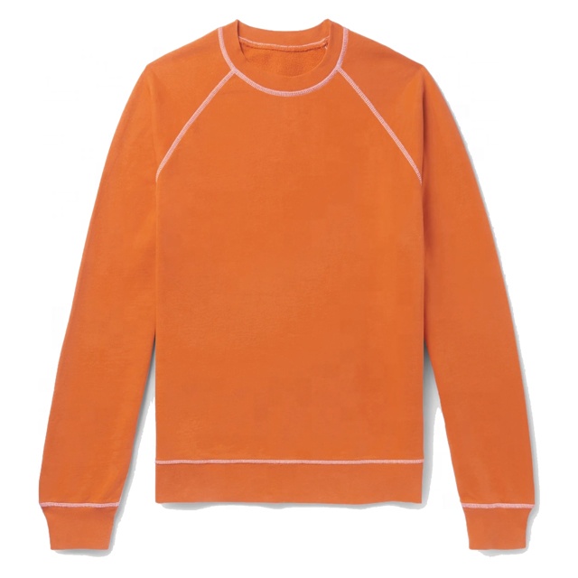 Custom Orange Crewneck Sweatshirt 100% Cotton French Terry Men With Contrast Stitches