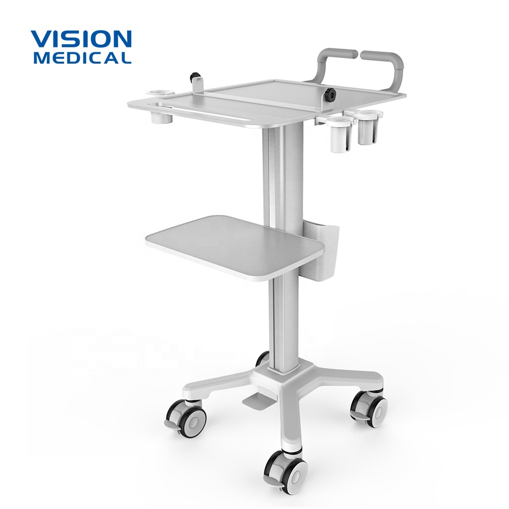 height adjustable abs plastic probe cup rack medical nursing trolley mobile ultrasound 4d