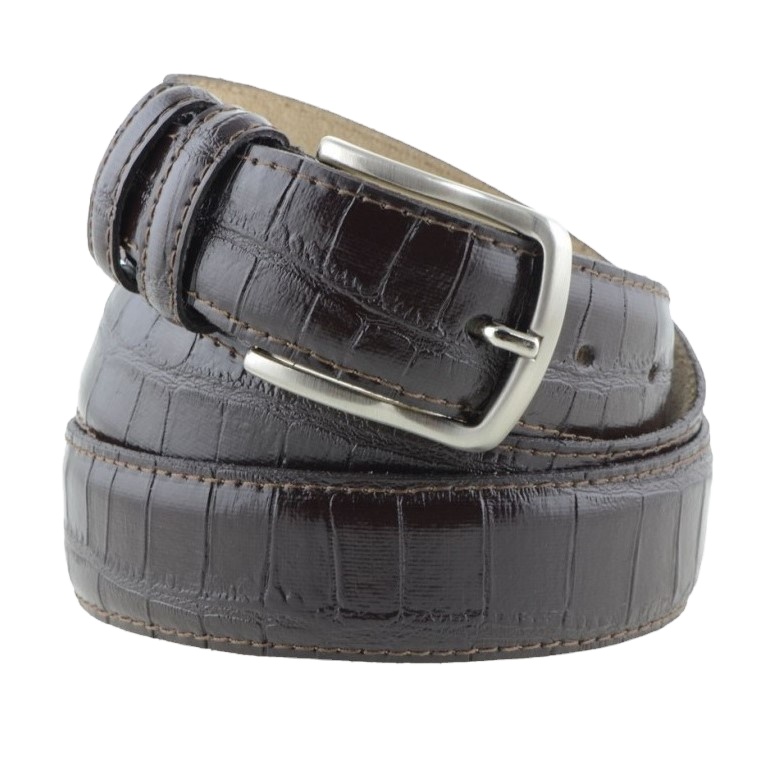 Best quality italian handcrafted elegant calfskin belt brown crocodile print handmade 3.5 cm 6 pcs in a box for sales