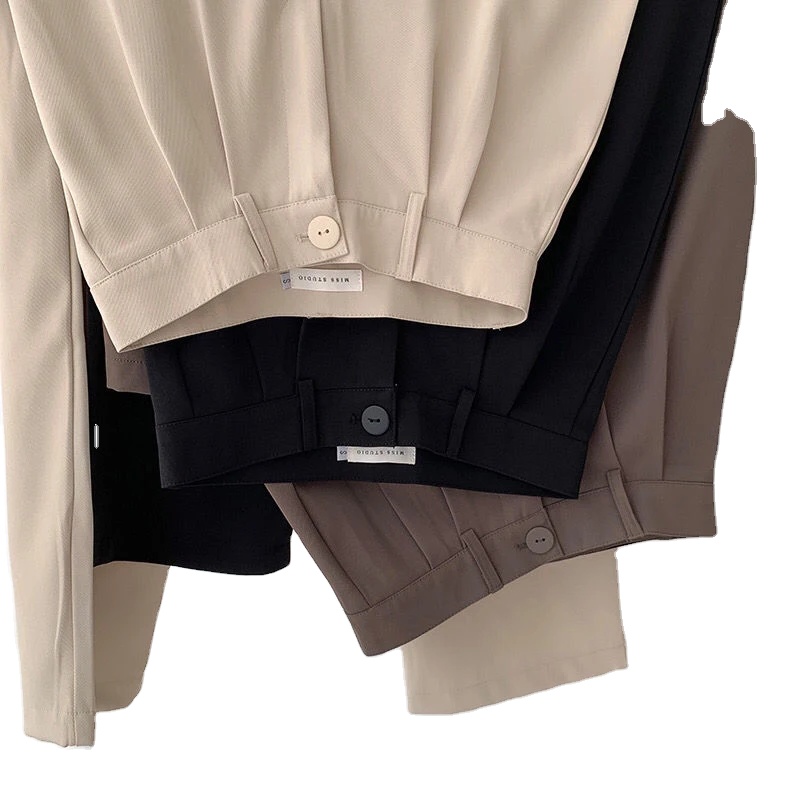 Women Spring High Waist Tailored Wide Leg Casual Loose Wide Leg Pants Suits Pants Korean Style Solid Office Straight Pants