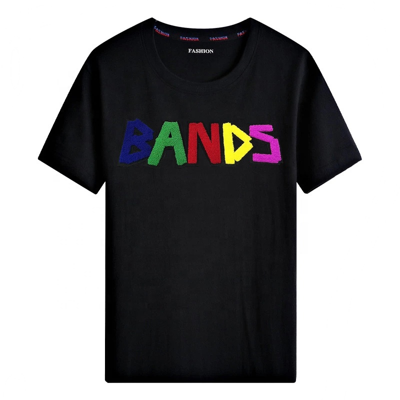 Unisex wholesale chenille embroidery plus size men's t-shirts custom streetwear multicolor gym wear t-shirt loose fit tshirt tee