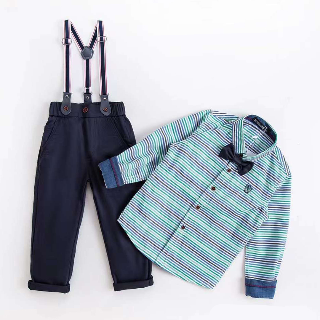 Wholesale Children Clothes Formal Kids Sets Two Piece Bowtie Shirts And Suspenders Trousers Suits For Boys