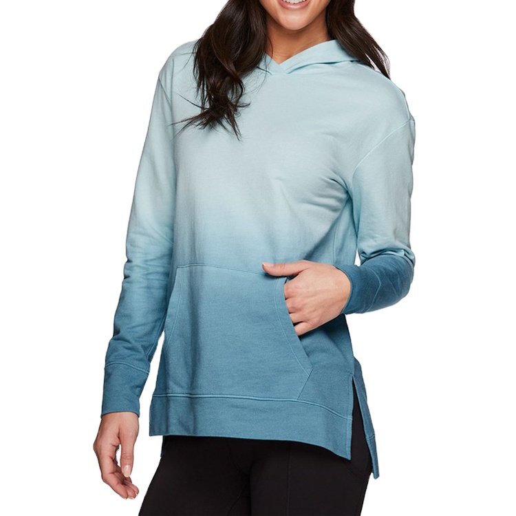 Metro Custom Women Workout Split Side Blank Gym Pullover Thumb Hole Dip Dye Hoodie