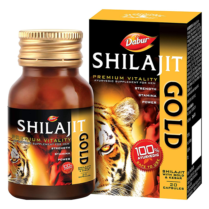 100 % Ayurvedic Capsules for Strength Stamina Dabur Shilajit Gold