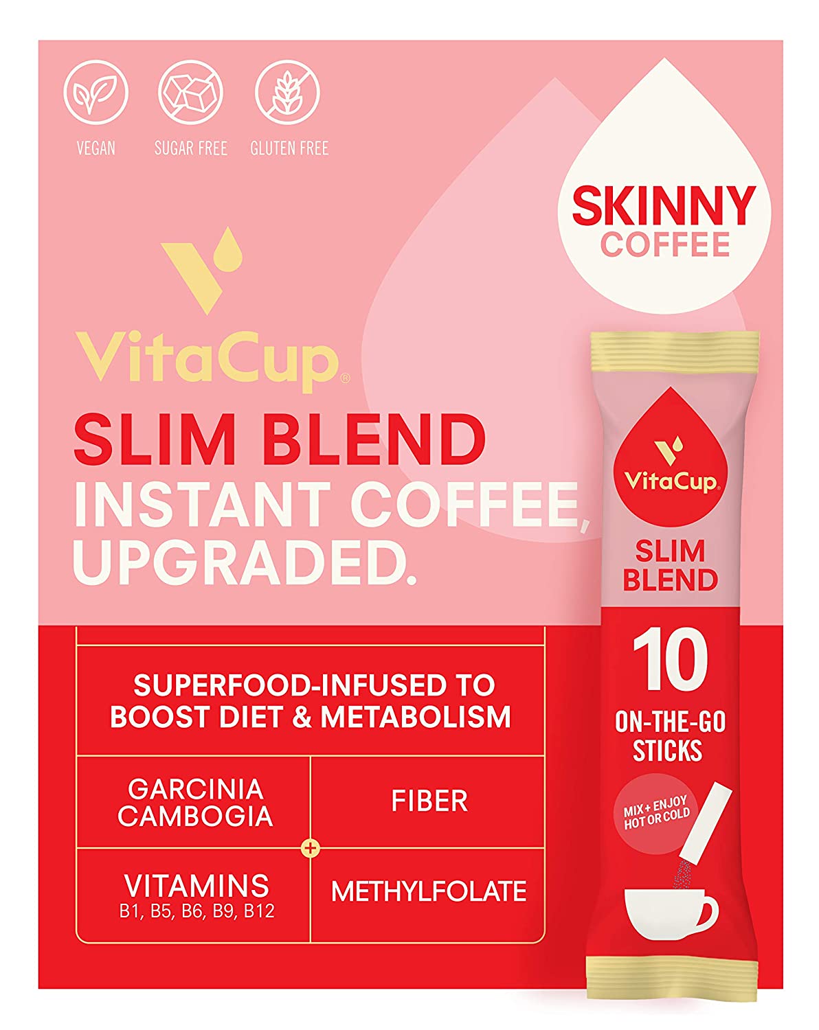 Растворимый Кофе Slim Blend (10 карат) с гарцинией камбоджийской, волокнами, метилфолат, витаминами B1, B5, B6, B9, B12