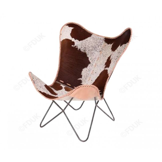 Industrial & vintage Iron Metal & Genuine Leather Butterfly easy chair