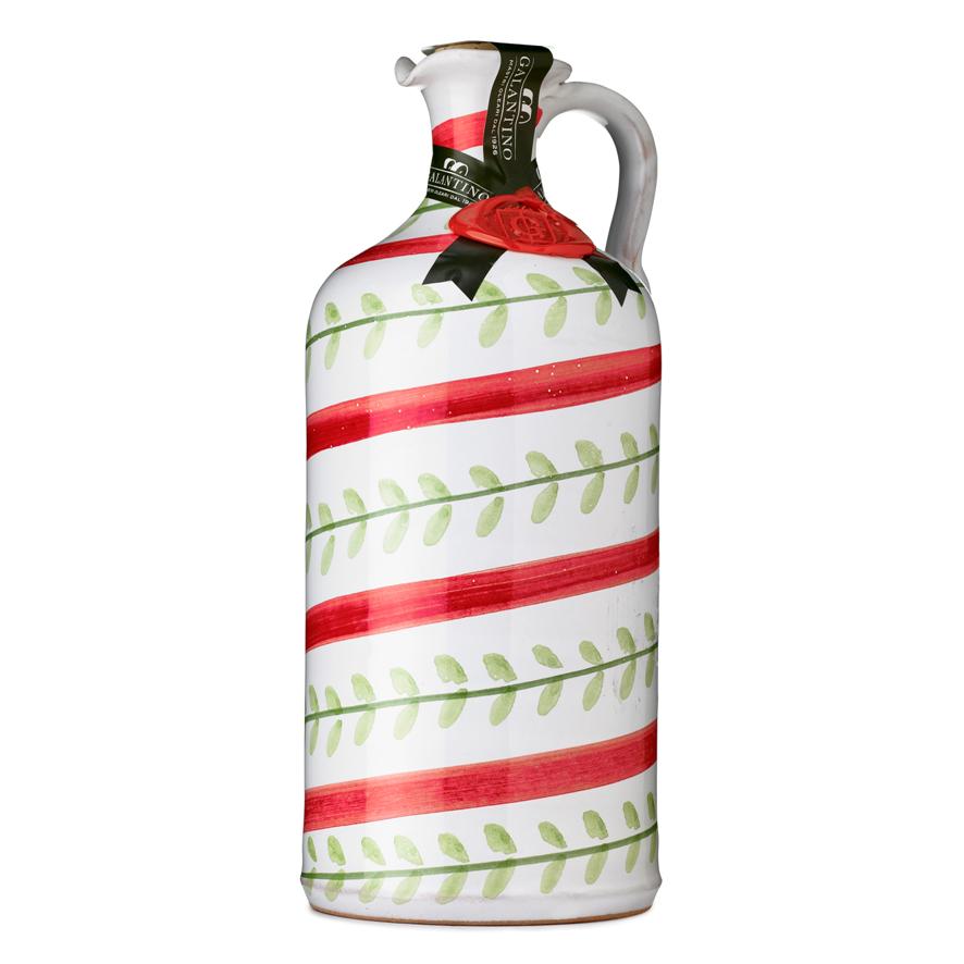 Ceramic jar "FOGLIE" with Medium Fruity Italian Extra Virgin Olive Oil Galantino for dressing and cooking 500ml
