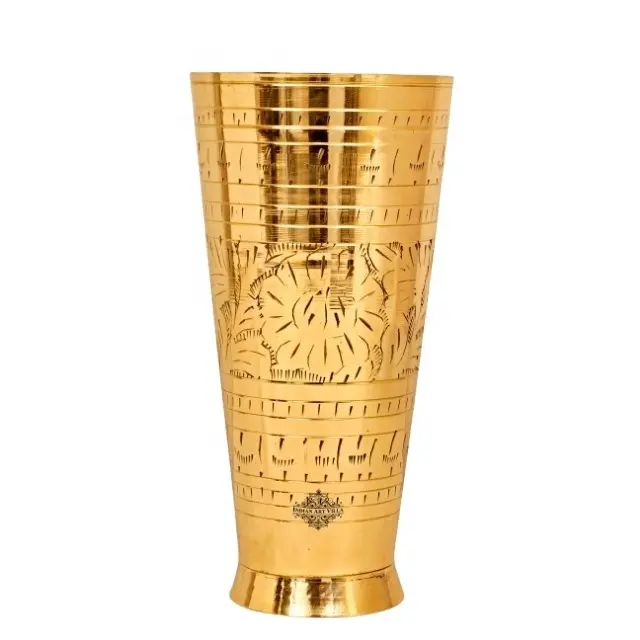 Trendy Brass Glass For Drinking Water Brass Embossed Flower Design Lassi Glass At Wholesale Price High Quality Suppliers