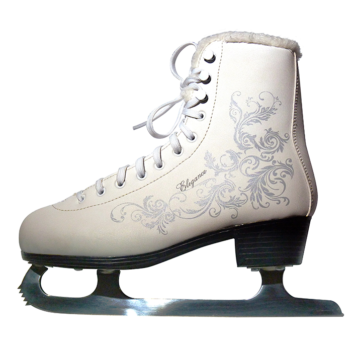 Customized cold-resistant white PVC Ice skate shoes Figure ice skates with artificial fur lining Figure skate
