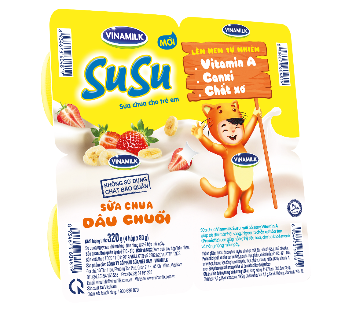 Eating Yogurt - Vianmilk - High Quality - SUSU IQ Strawberry Banana Yogurt - Packing 100g per box x 48 boxes per Carton