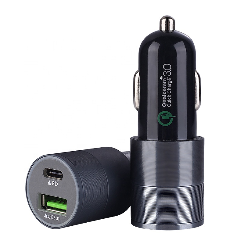 Автомобильное зарядное устройство с новым USB Type-C для быстрой зарядки из алюминиевого сплава с Qc3 0 Быстрая зарядка 36W Автомобильное зарядное устройство с двумя выходами для автомобиля зарядное устройство